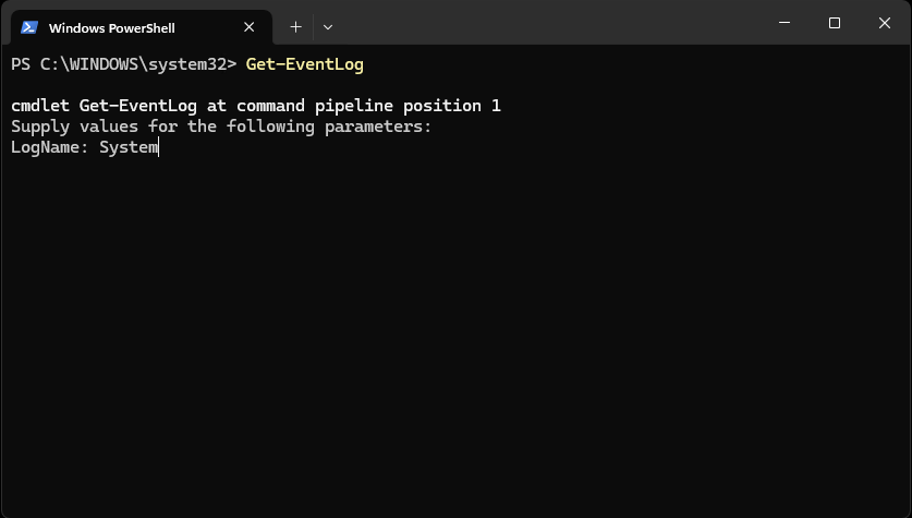 Get-EventLog example 1